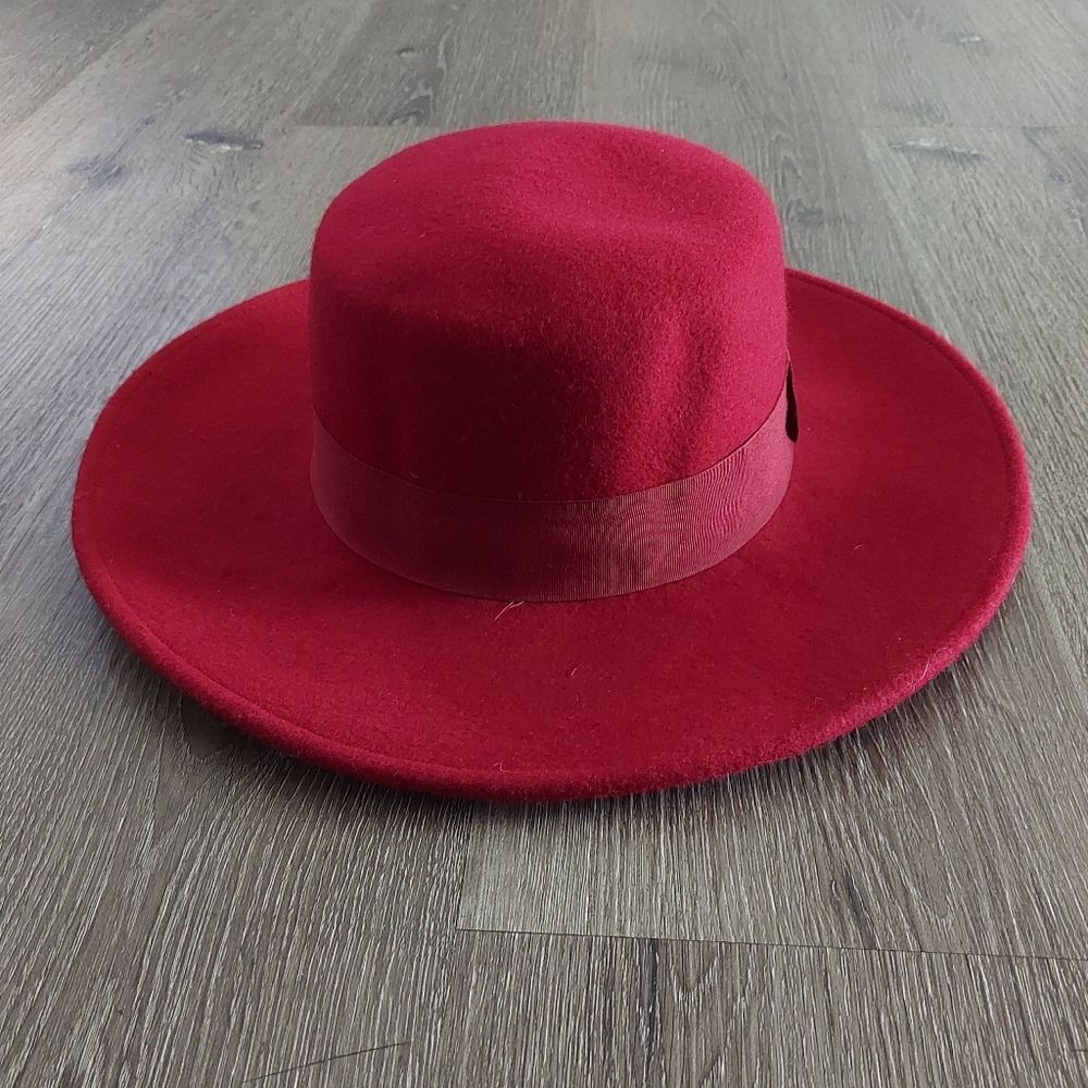 Hinge Burgundy Wool Fedora Hat One Size